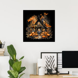 Poster Maison hantée avec Halloween Citrouille
