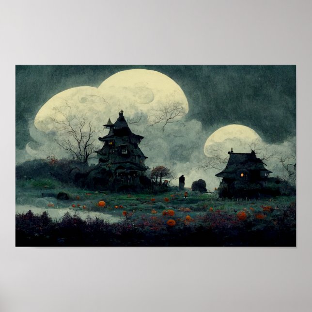 Poster Maison hantée d'Halloween éffrayant (Devant)