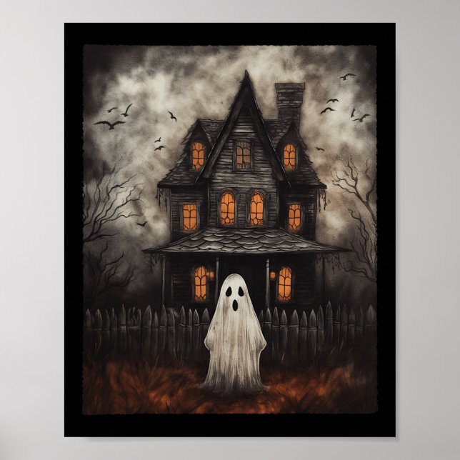 Poster Maison Hantée Ghost Midnight Halloween Ghost Spook (Devant)