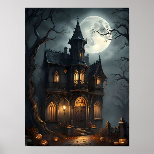 Poster Maison hantée - Halloween gothique Éffrayant (Devant)