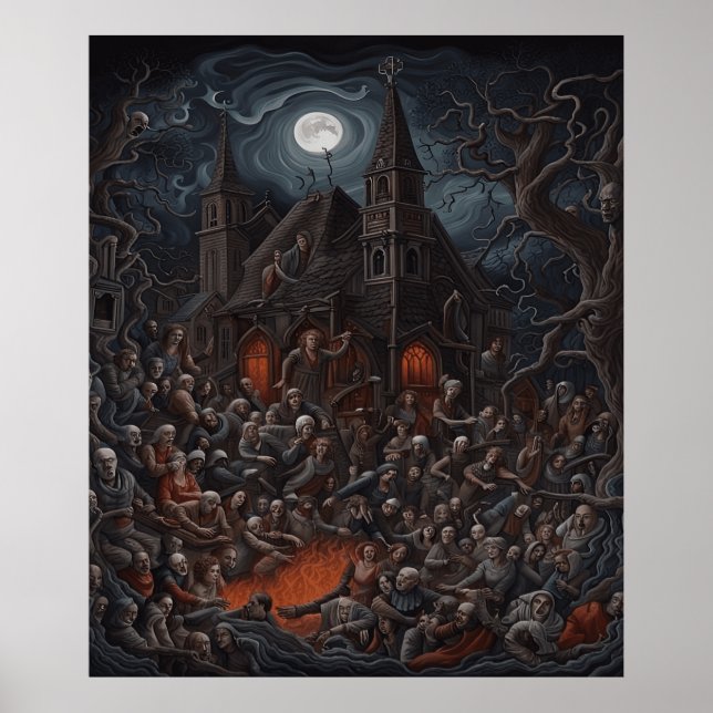 Poster Maison hantée Halloween Zombie Se réunir (Devant)