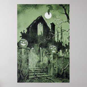 Poster Maison hantée Jack O'Lantern Lune Fantôme