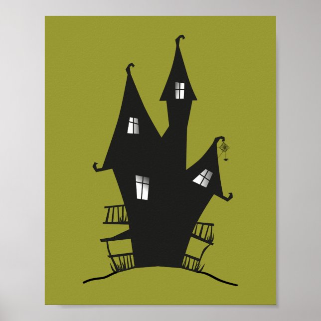 Poster Maison hantée noire sur un arrière - plan vert mar (Devant)