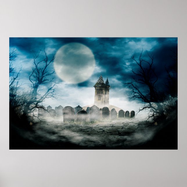 Poster Maison hantée. Scène d'Halloween. (Devant)
