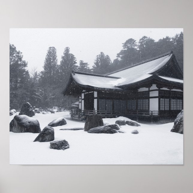 Poster Maison orientale à Woods recouverte de neige (Devant)
