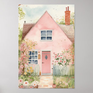 Poster Maison rose jolie