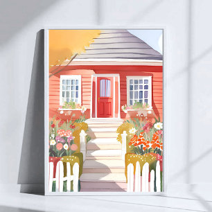 Poster Maison Rouge   Jolie Peinture Aquarelle
