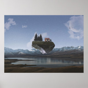 Poster Maison rurale, Imaginaire Terrain flottant