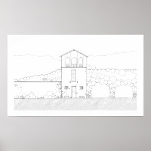 Poster Maison rustique simple dessin moderne noir et blan