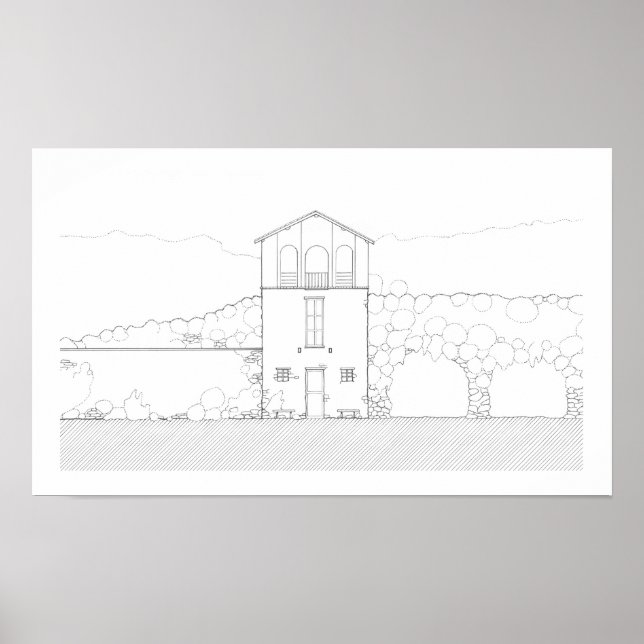 Poster Maison rustique simple dessin moderne noir et blan (Devant)