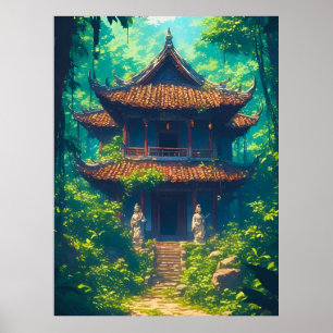 Poster Maison thaïlandaise ensoleillée dans une jungle lu
