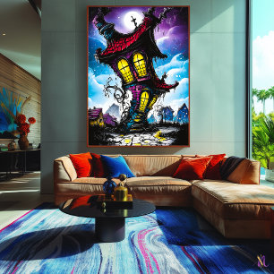 Poster Maison Tordue Hantée – Art Fantastique Gothique