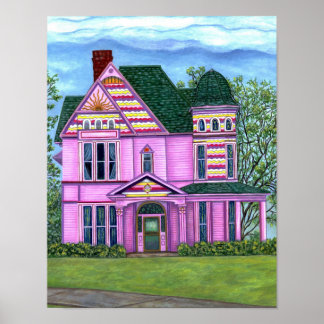 Poster Maison victorienne rose années 1800 Maison de poup