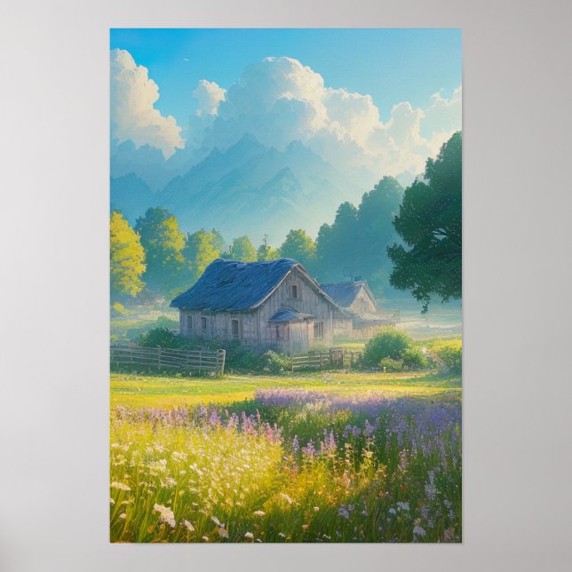 Poster Maison Vintage en bois (Devant)
