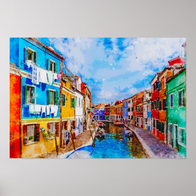 Poster Maisons colorées sur Burano, Venise, Italie. (Devant)