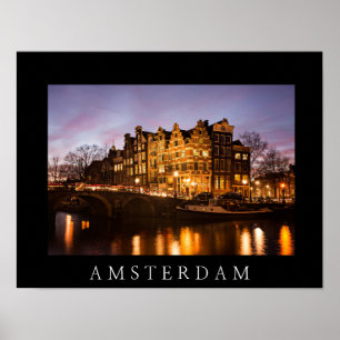 Poster Maisons de canal d'Amsterdam à l'affiche de noir