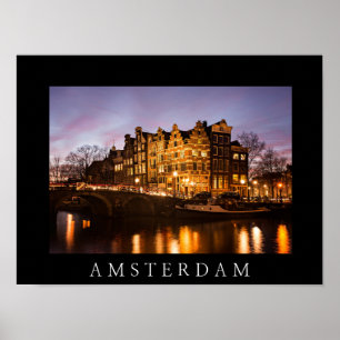 Poster Maisons de canal d'Amsterdam à l'affiche de noir