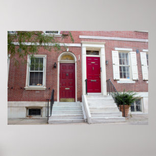 Poster Maisons en briques Portes rouges