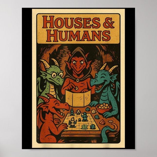 Poster Maisons Et Humains Drôle Rpg Gamer Jeu Nerd Hommes (Devant)