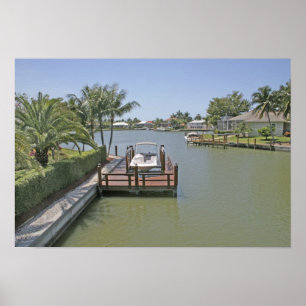 Poster Maisons et quais sur le canal Marco Island Floride