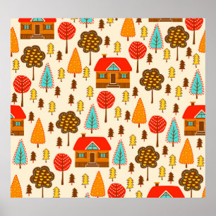 Poster Maisons Forest Vintage Motif sans couture