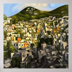 Poster Maisons Sur La Colline - Art Abstrait Fethiye