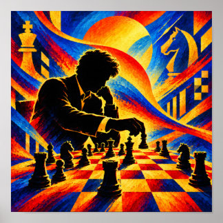 Poster Maître d'échecs faisant un mouvement en silhouette
