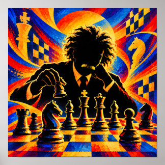 Poster Maître d'échecs profondément pensif en silhouette