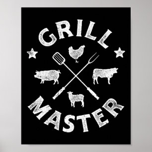 Poster Maître du Grill Drôle de Porc Bbq Barbecue Grillma