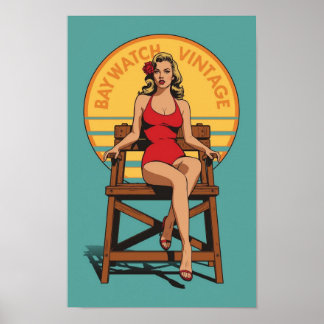 Poster Maître-nageur Rétro Pin-Up – Style Vintage Baywatc
