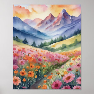 Poster Majesté de la Montagne Violette Aquarelle