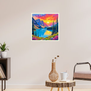 Poster Majesté du lac de montagne au coucher du soleil