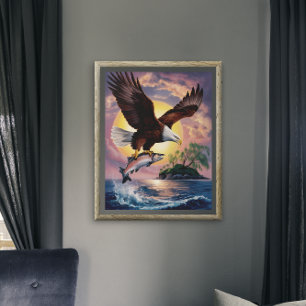 Poster Majesté en vol : Aigle montant au-dessus du poisso