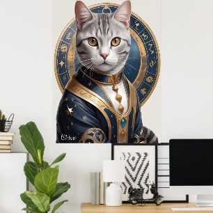 Poster Majestic American Shorthair Chat en bleu et or