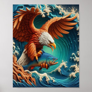 Poster Majestic Eagle Fishing dans une vague 8x10