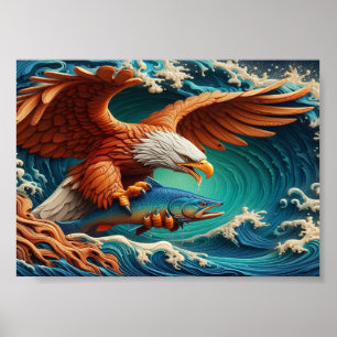 Poster Majestic Eagle Fishing en vague 5x7