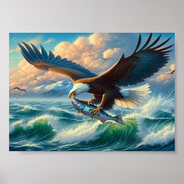 Poster Majestic Eagle se balançant vers le bas pour attra (Devant)