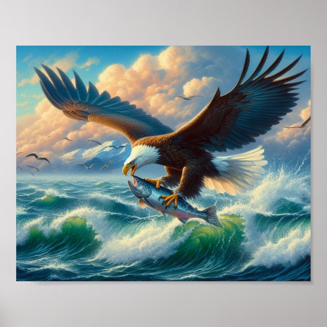 Poster Majestic Eagle se balançant vers le bas pour attra (Devant)