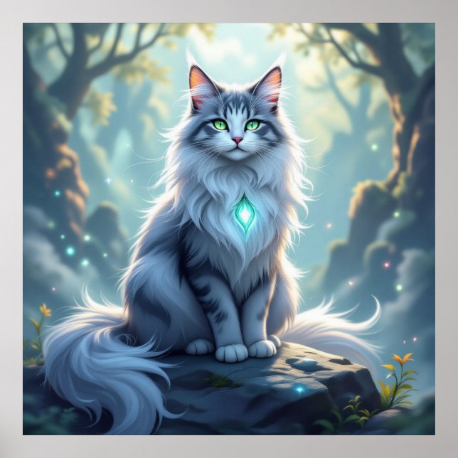 Poster **Majestic Fantasy Cat with Mystical Aura – High F (Devant)