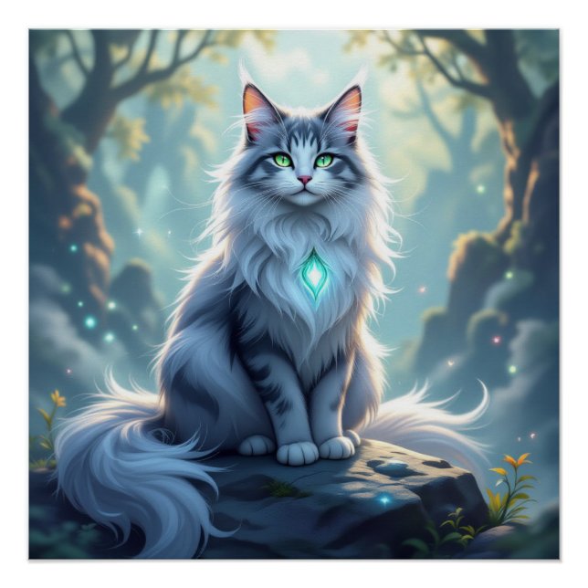 Poster **Majestic Fantasy Cat with Mystical Aura – High F (Devant)