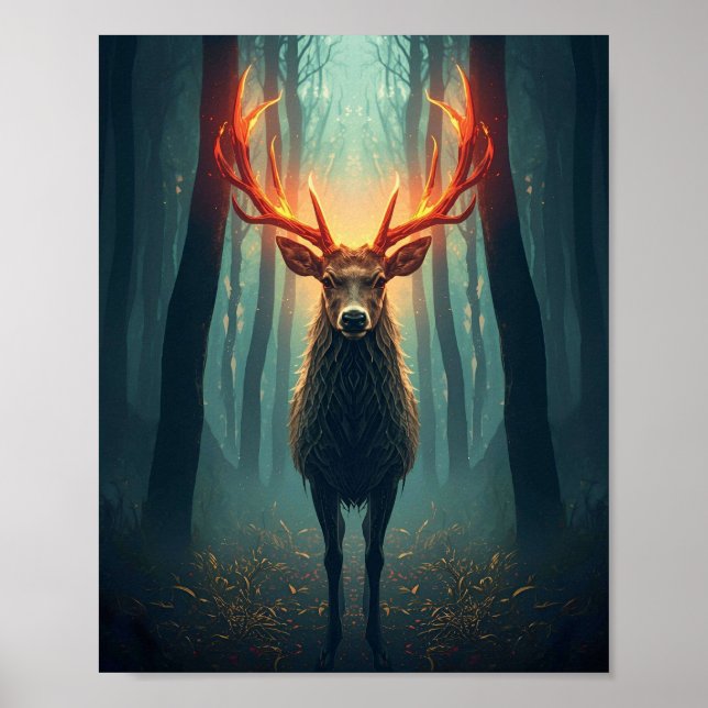 Poster Majestic Glowing Deer Wall Art – Mystical (Devant)