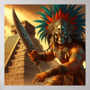 Poster Majestic Golden Hued Dynamic Aztec Warrior
