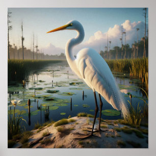 Poster Majestic Great Egret dans les terres humides paisi