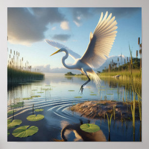 Poster Majestic Great Egret dans les terres humides paisi