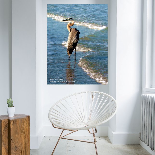 Poster Majestic Heron Bird Beach Blue Waves (Créateur téléchargé)