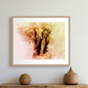 Poster Majestic Homme African Elephant Walking Aquarelle