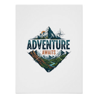 Poster Majestic Mountain & River Adventure Art Print