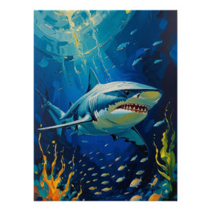 Poster Majestic Shark sous l'eau Vibrant peinture P