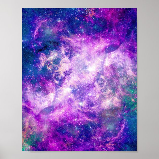 Poster Majestic Teal Purple Starry Space Nebula (Devant)
