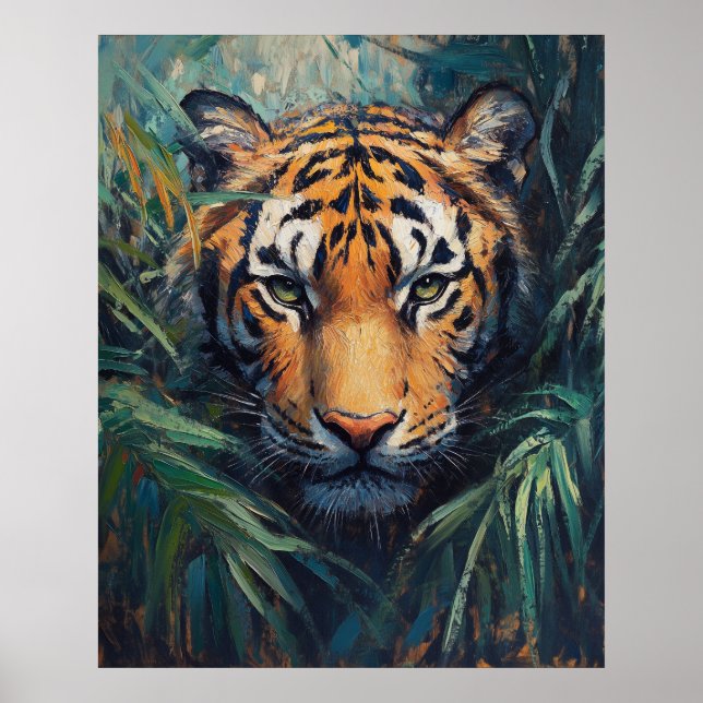 Poster Majestic Tiger in Jungle Foliage (Devant)